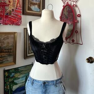 victorias secret black velvet crop tank top corset